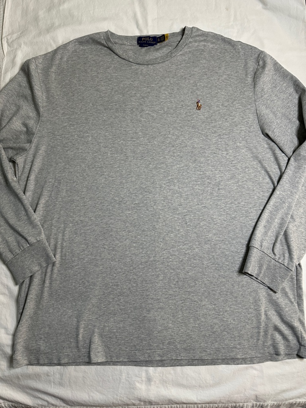 Polo Ralph Lauren Classic Fit Long Sleeve Crewneck Tee - Light Grey Size XL